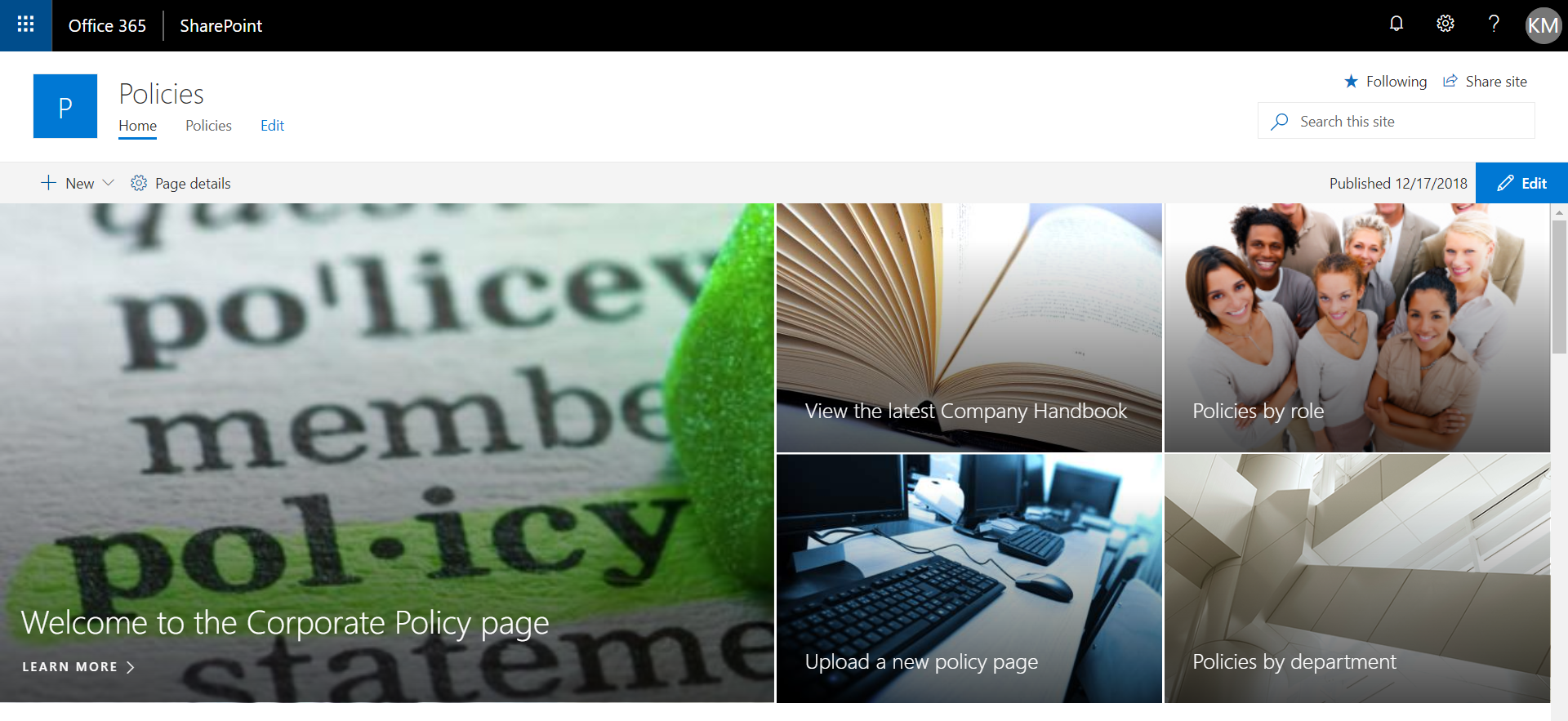 Modern SharePoint Policies Site
